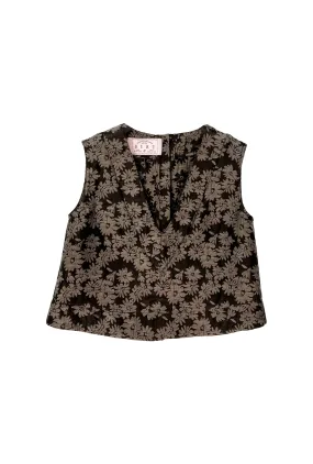 Sleeveless Deep V Mod Top - Chocolate Jacquard