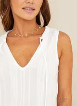 Sleeveless Shirred Neck Pullover - White