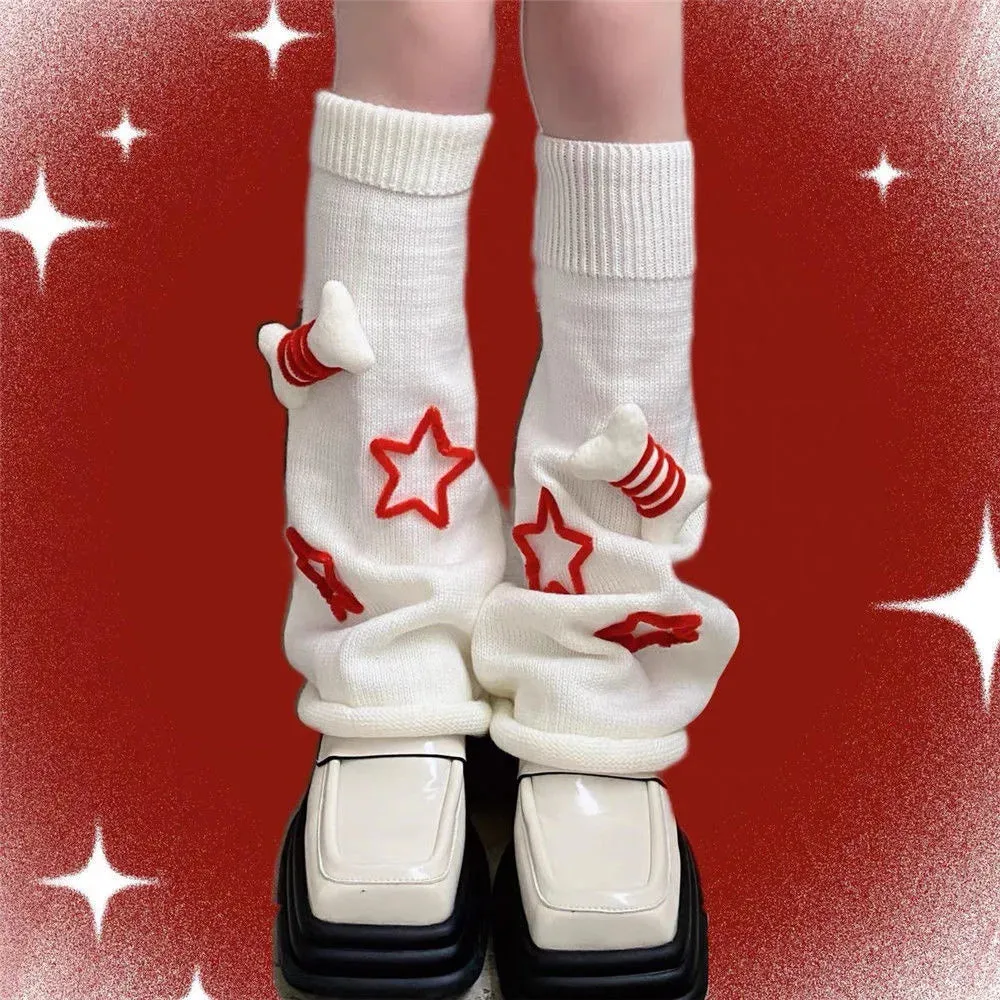 Sohiwoo Japanese Star Leg Warmers Socks Striped JK Boot Cuffs Lolita Socks Harajuku Knit Sock Sets Thigh Garter y2k hot girl Accessories