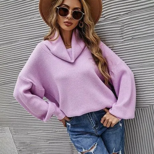 Solid Color Lantern Sleeve Sweater Loose Jumper