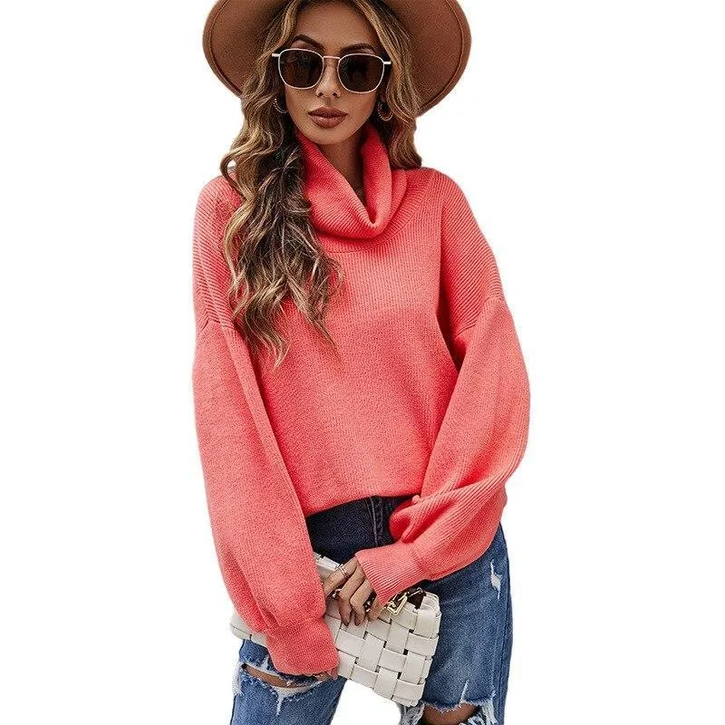 Solid Color Lantern Sleeve Sweater Loose Jumper