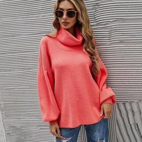 Solid Color Lantern Sleeve Sweater Loose Jumper