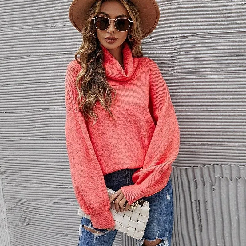 Solid Color Lantern Sleeve Sweater Loose Jumper