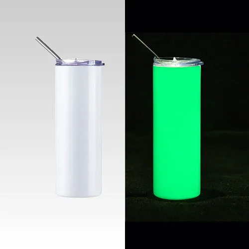 Sublimation Glow in the Dark Skinny Tumbler with Lid and Straw