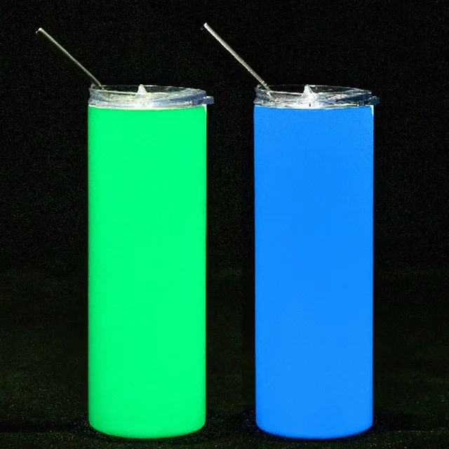 Sublimation Glow in the Dark Skinny Tumbler with Lid and Straw