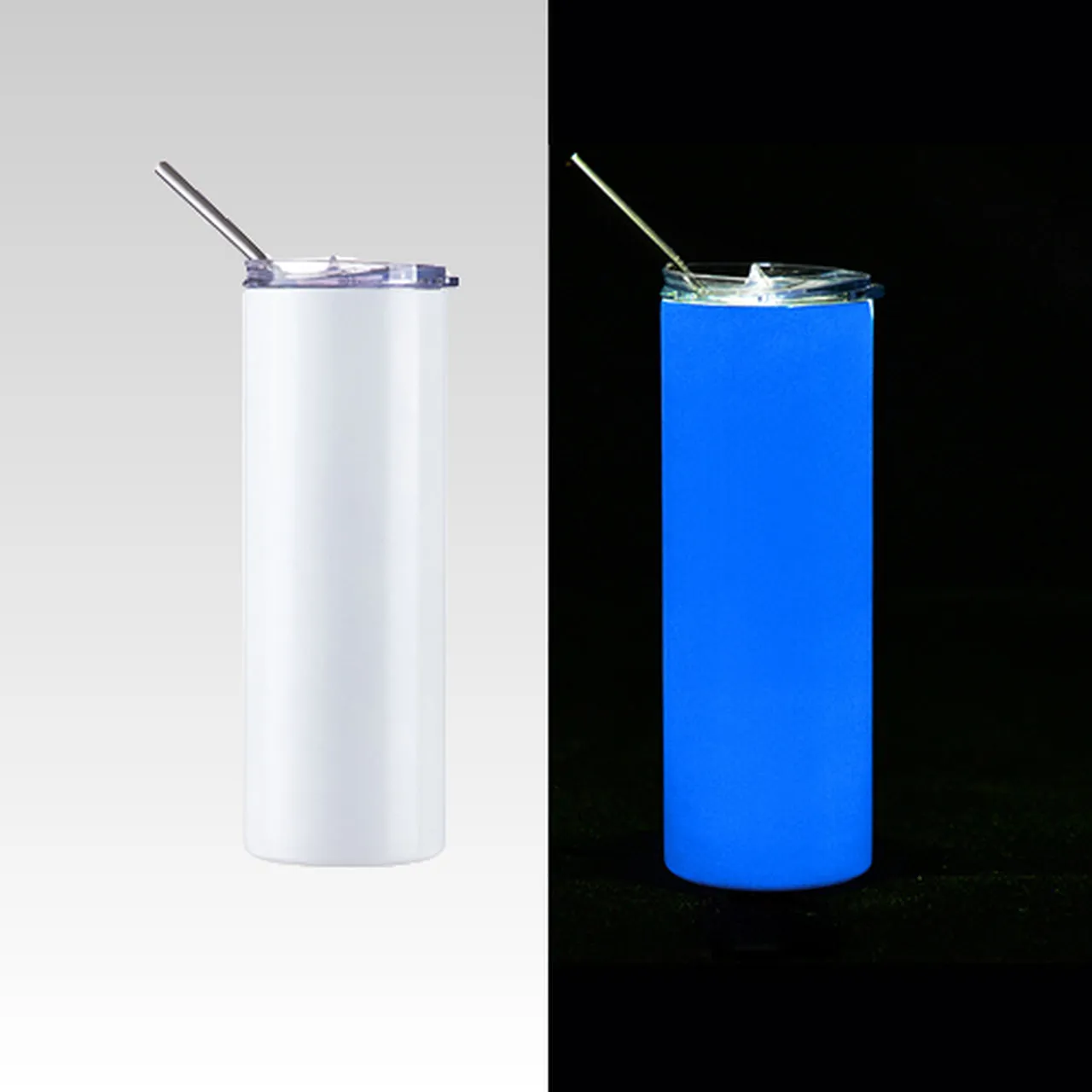 Sublimation Glow in the Dark Skinny Tumbler with Lid and Straw