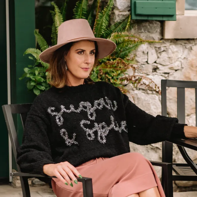 Sugar & Spice Tinsel Embroidered Knit Sweater