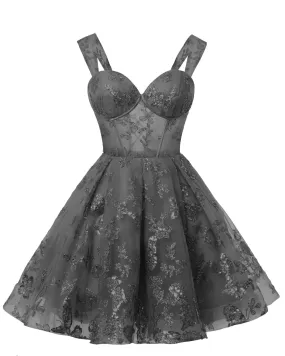 Teens Sparkly Tulle Black Homecoming Dresses Spaghetti Straps Short Cocktail Party Prom Dress