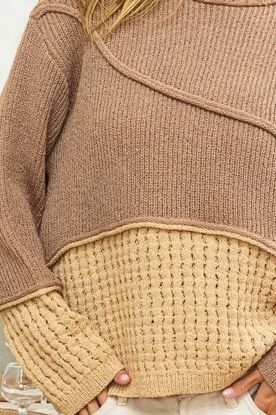 Texture Detail Contrast Drop Shoulder Sweater