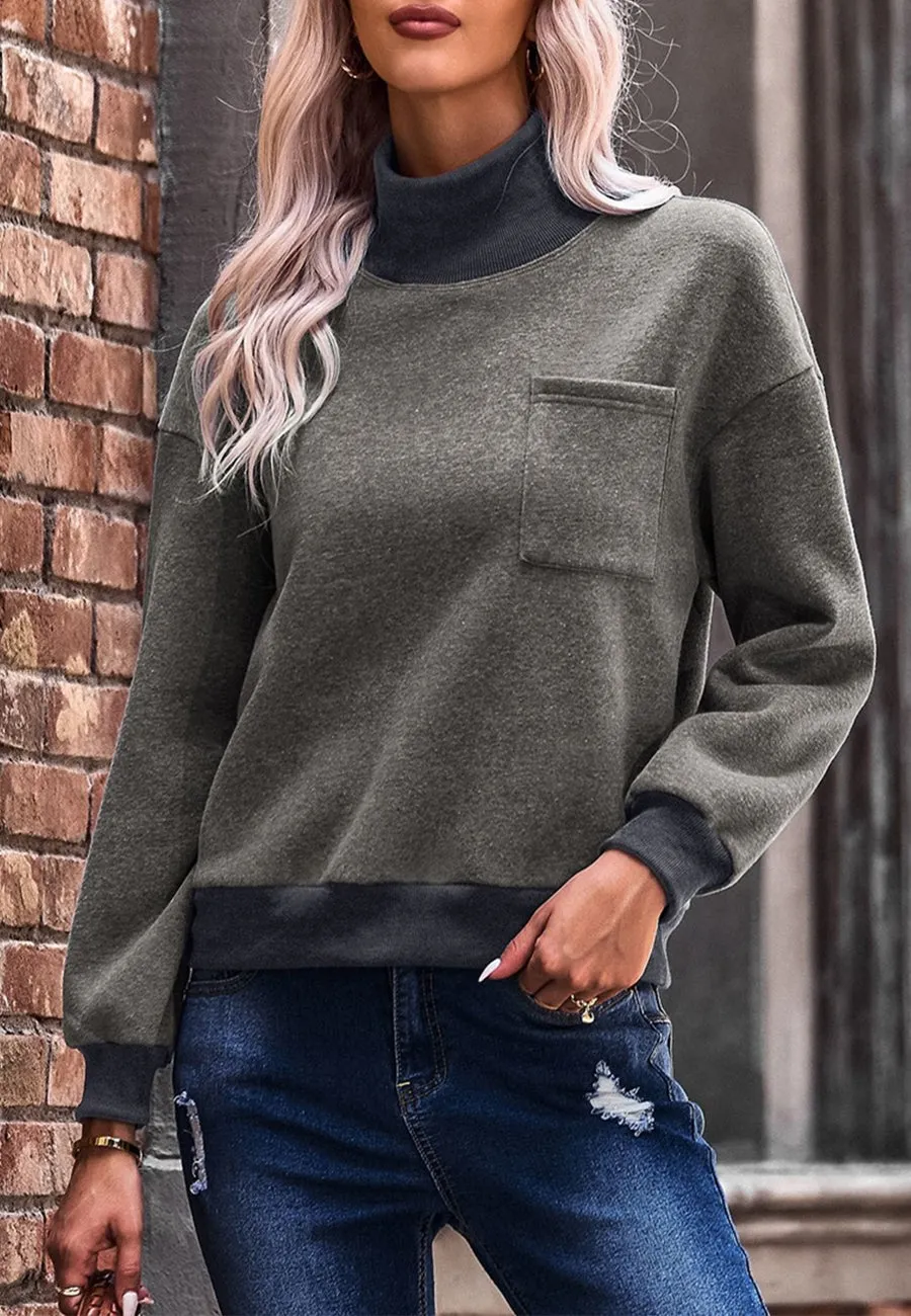 Turtleneck Patch Pocket Sweater