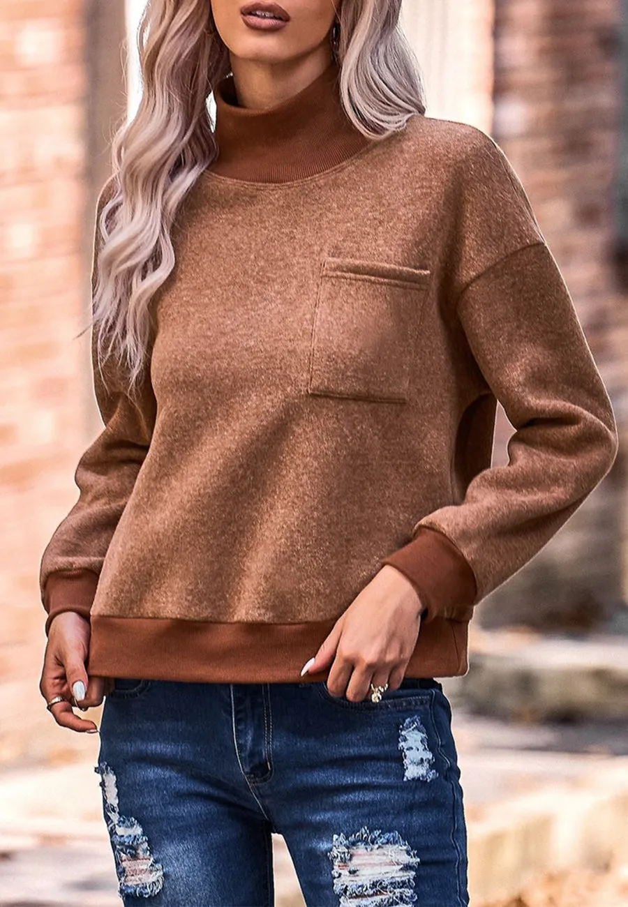 Turtleneck Patch Pocket Sweater