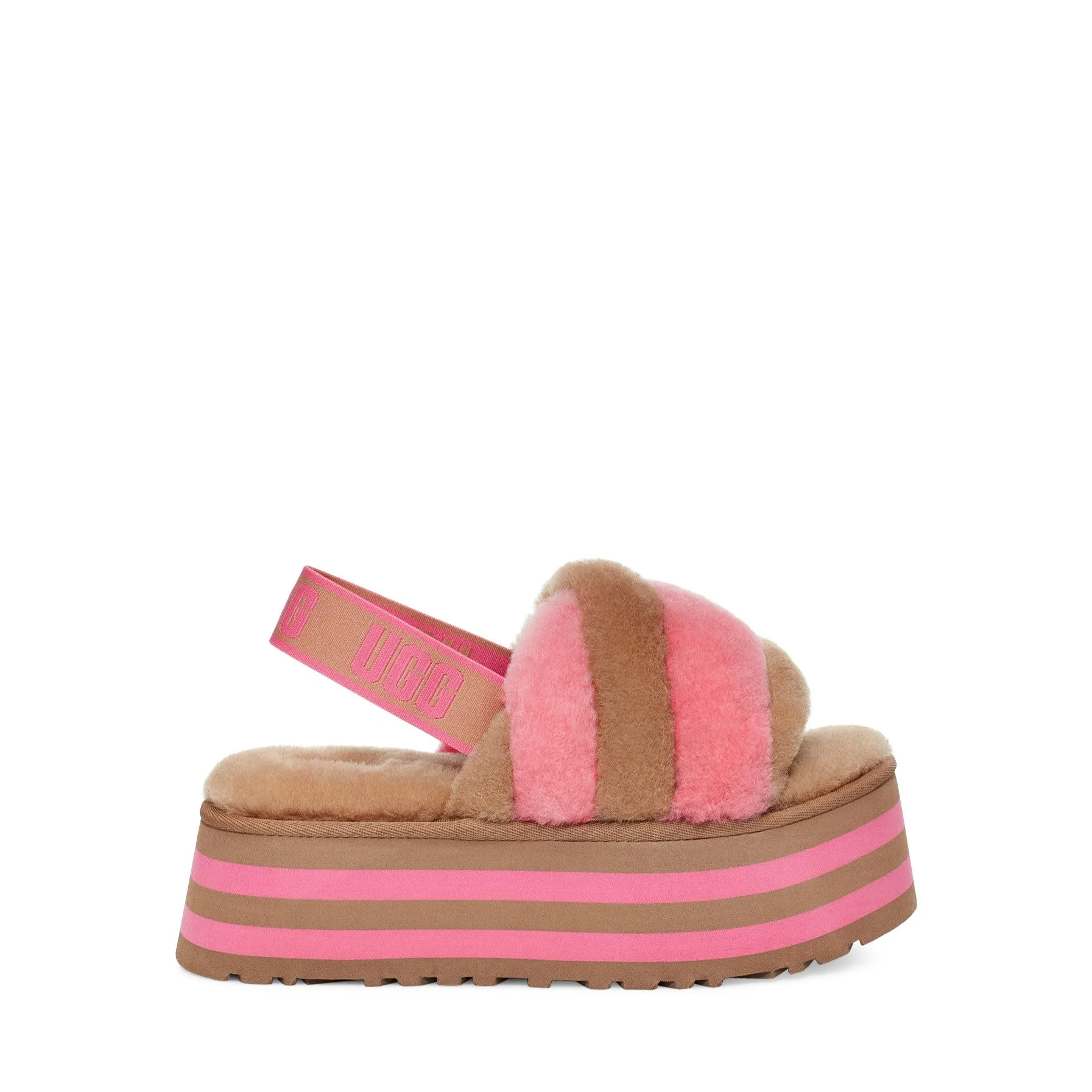 UGG® Disco Stripe Slide Chestnut / Pink Rose Combo