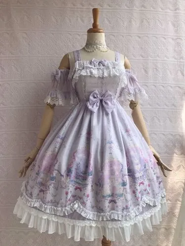 Unicorn's Secret Garden ~ Sweet Printed Lolita JSK Dress w. Detachable Sleeves by Yiliya