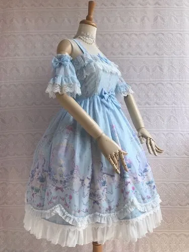 Unicorn's Secret Garden ~ Sweet Printed Lolita JSK Dress w. Detachable Sleeves by Yiliya