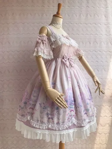 Unicorn's Secret Garden ~ Sweet Printed Lolita JSK Dress w. Detachable Sleeves by Yiliya