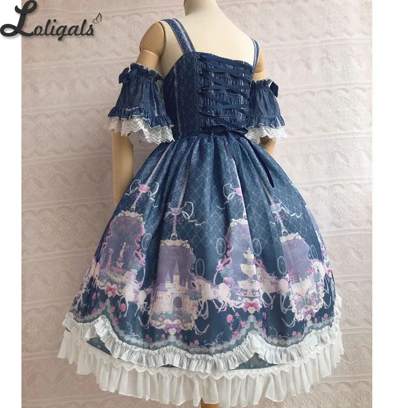 Unicorn's Secret Garden ~ Sweet Printed Lolita JSK Dress w. Detachable Sleeves by Yiliya