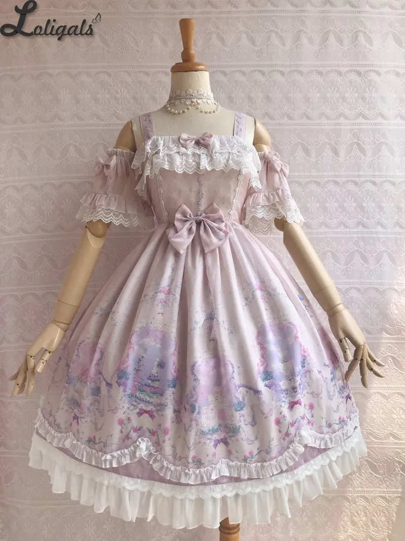 Unicorn's Secret Garden ~ Sweet Printed Lolita JSK Dress w. Detachable Sleeves by Yiliya