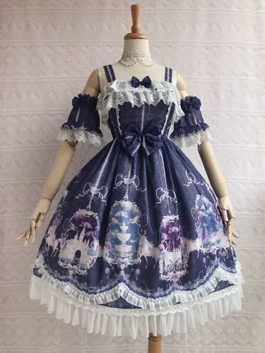 Unicorn's Secret Garden ~ Sweet Printed Lolita JSK Dress w. Detachable Sleeves by Yiliya