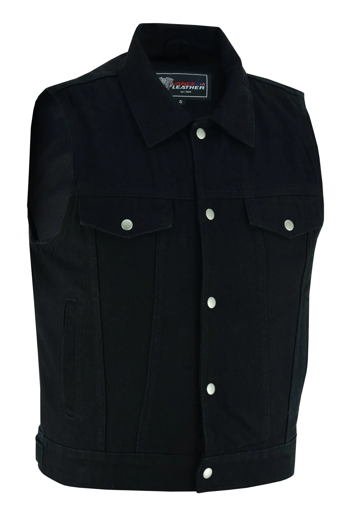 VB917BK Men's Black Denim Vest with Collar