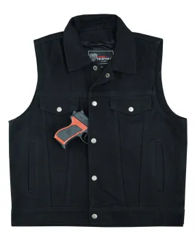 VB917BK Men's Black Denim Vest with Collar