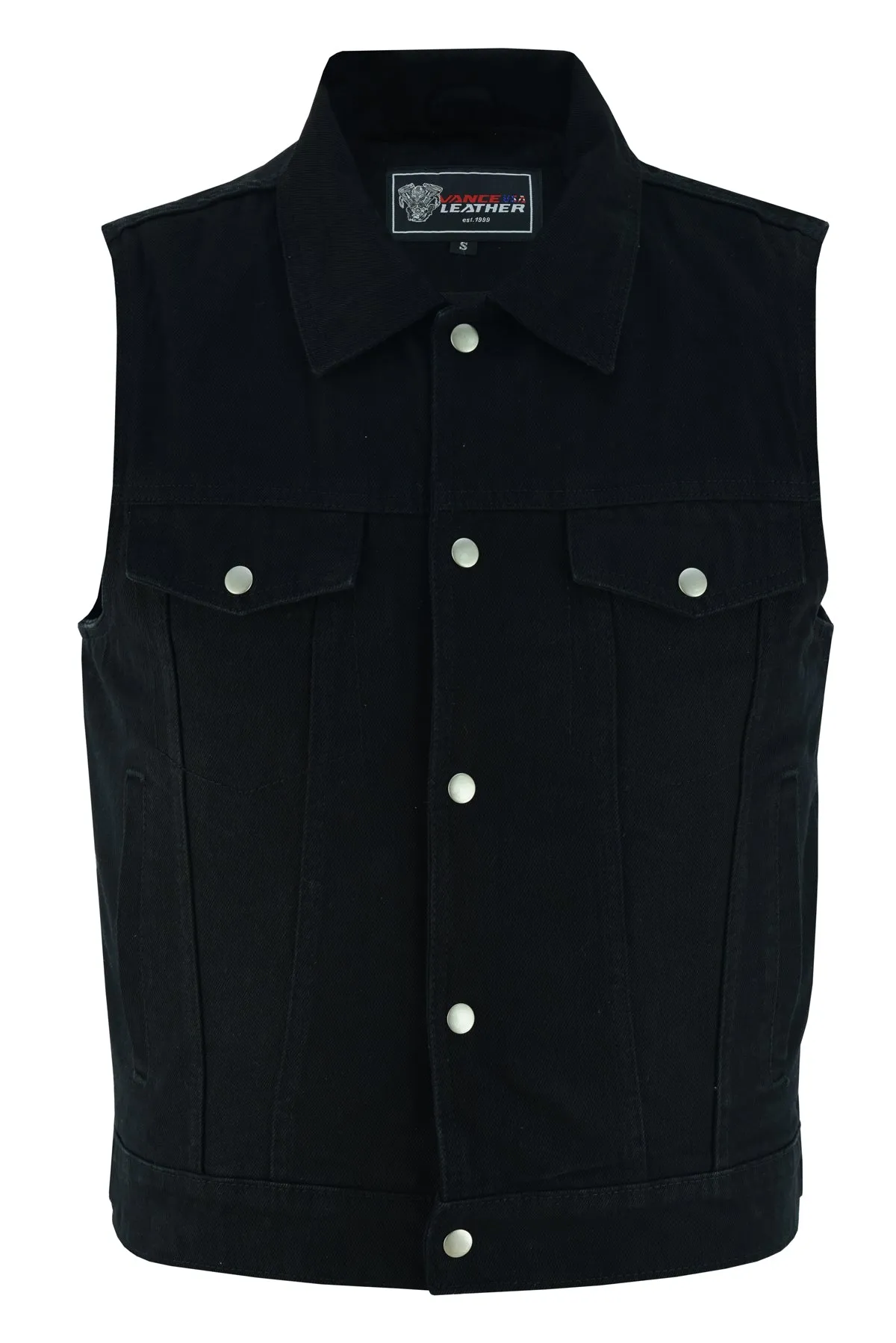 VB917BK Men's Black Denim Vest with Collar