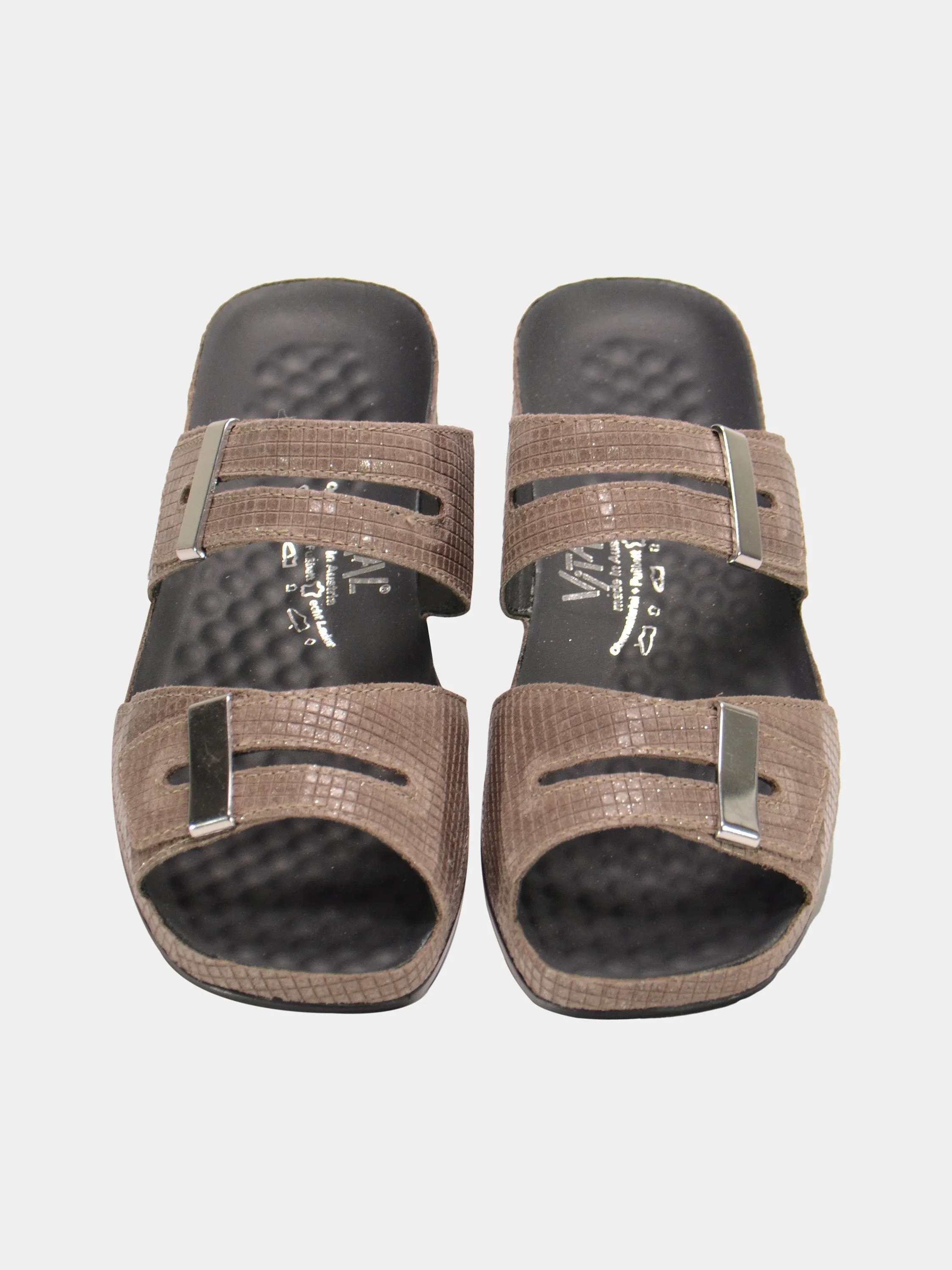 Vital Women's Grid Detailed Slider Leather Sandals