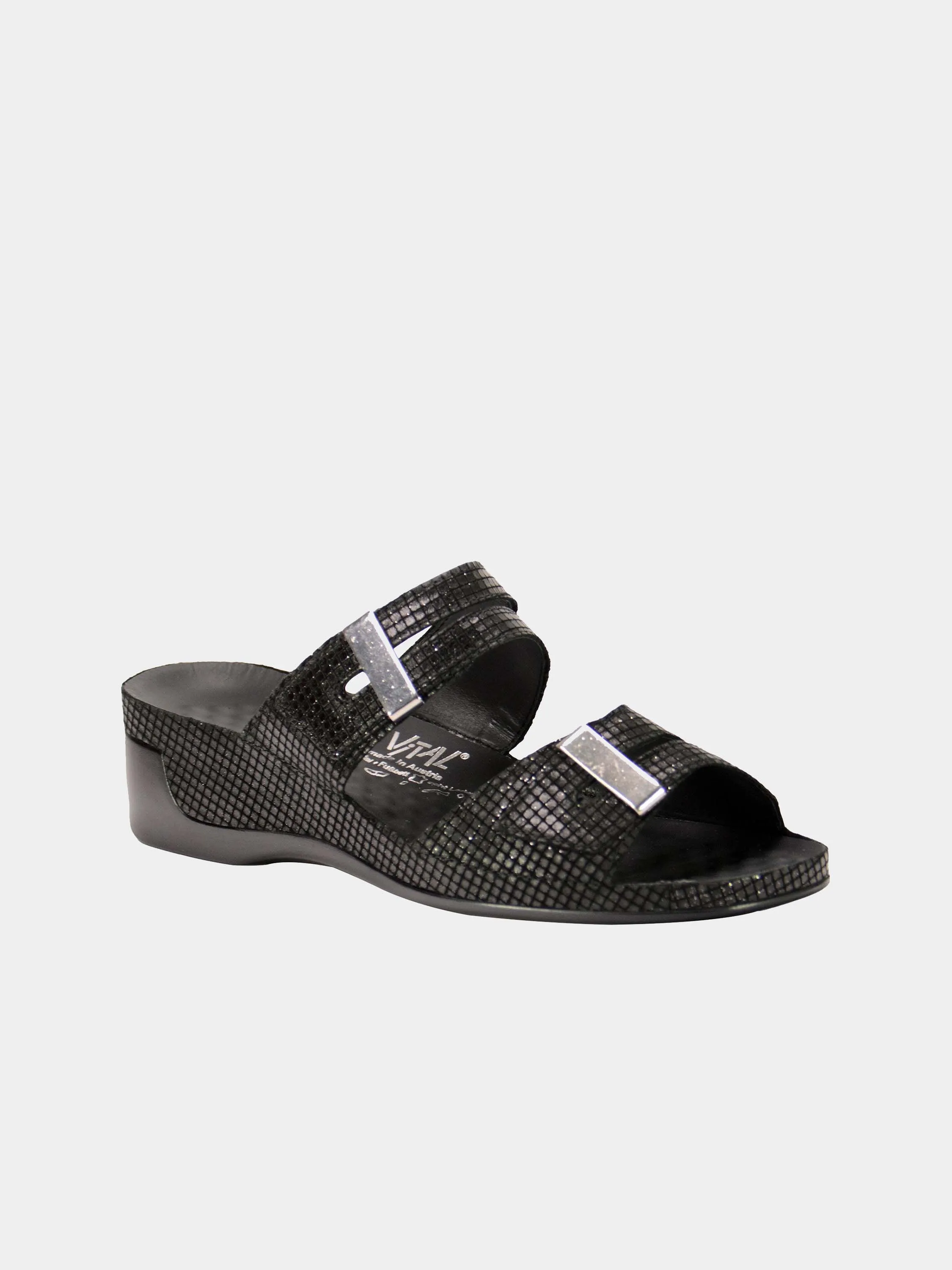 Vital Women's Grid Detailed Slider Leather Sandals