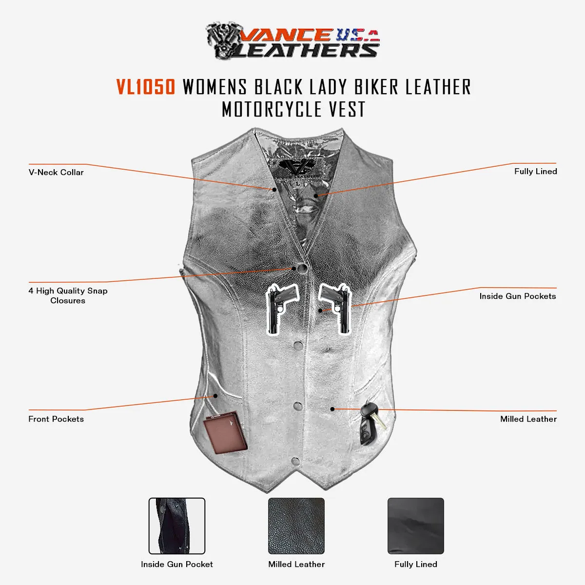 VL1050 Ladies Plain Side Vest with Gun Pockets