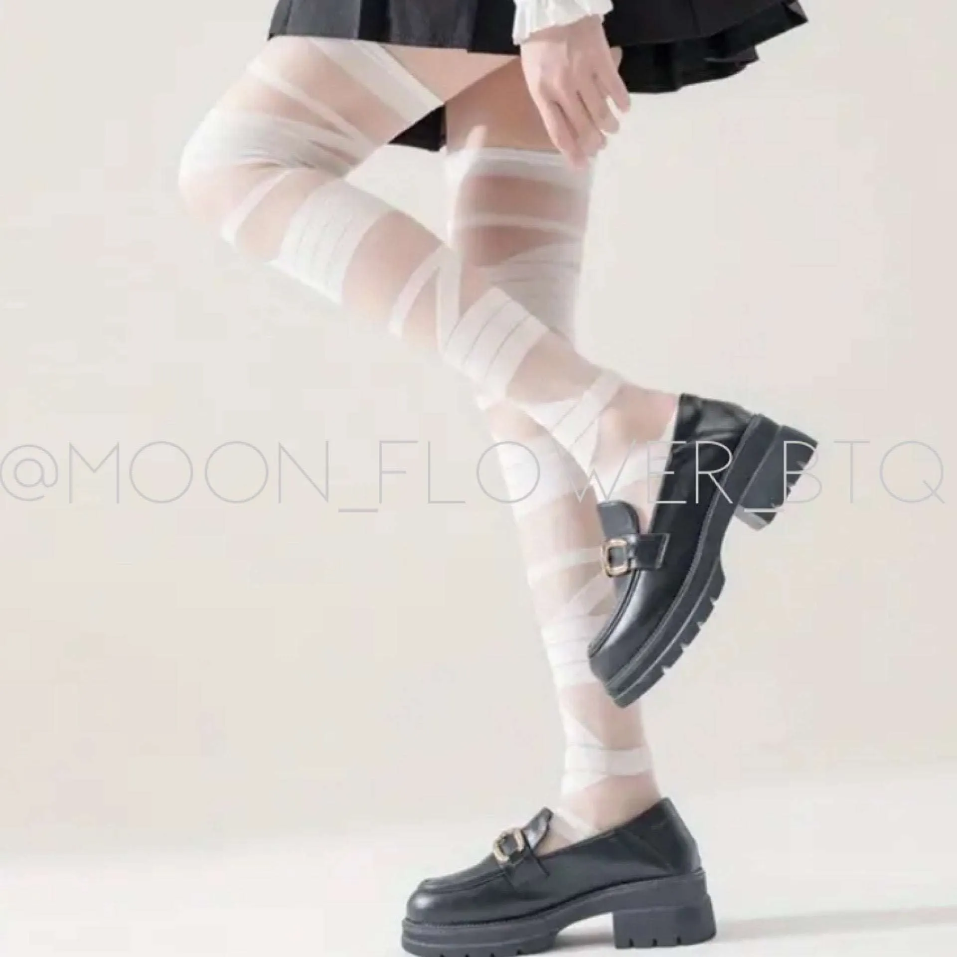 White Strappy Thigh High Over the Knee Stockings