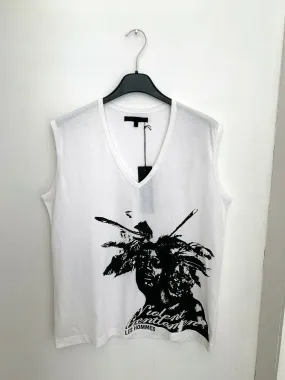 White V Neck Tank Top/Vest w/ Graphic Print