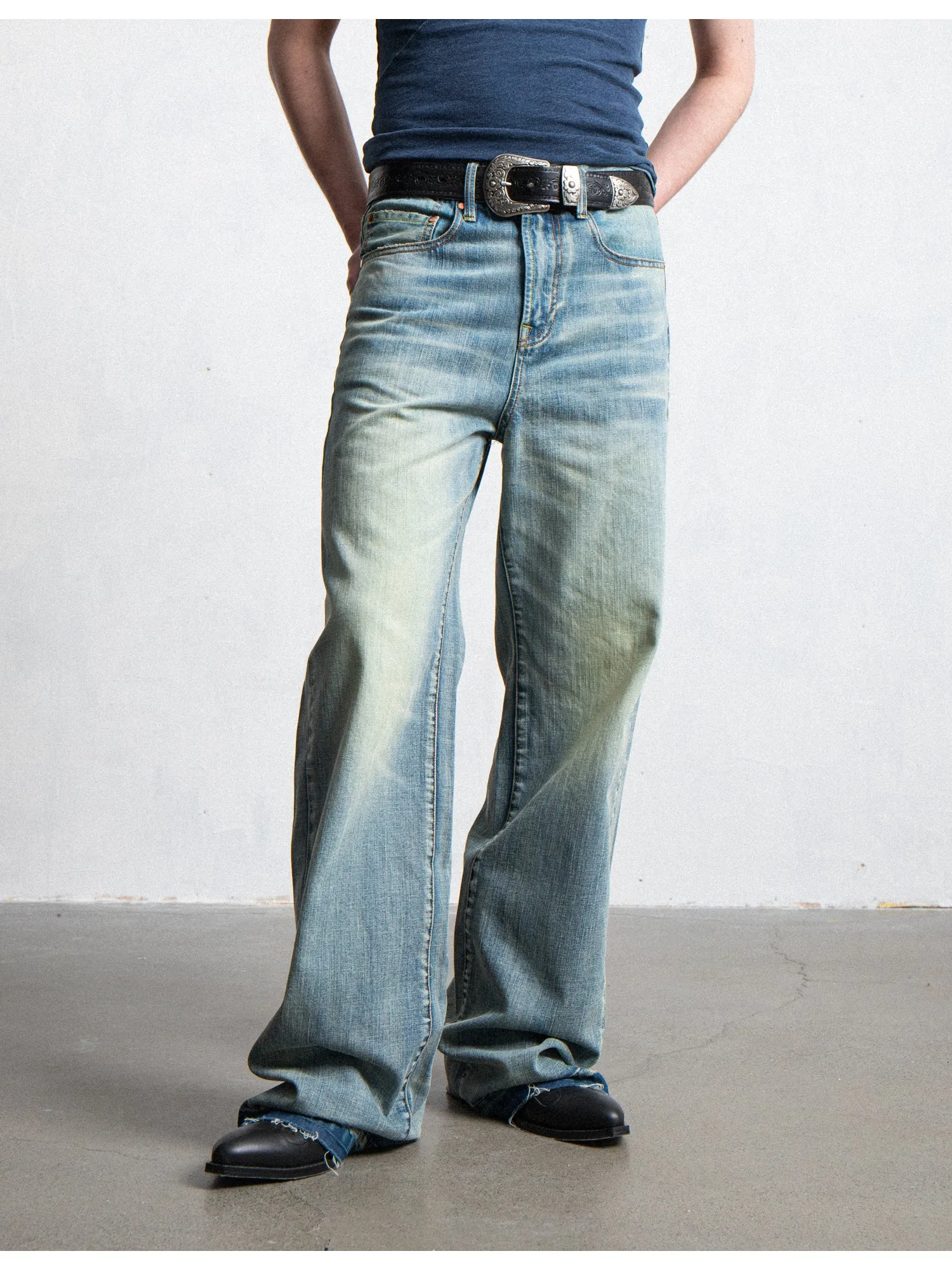 White Wash Micro Flared Denim Pants