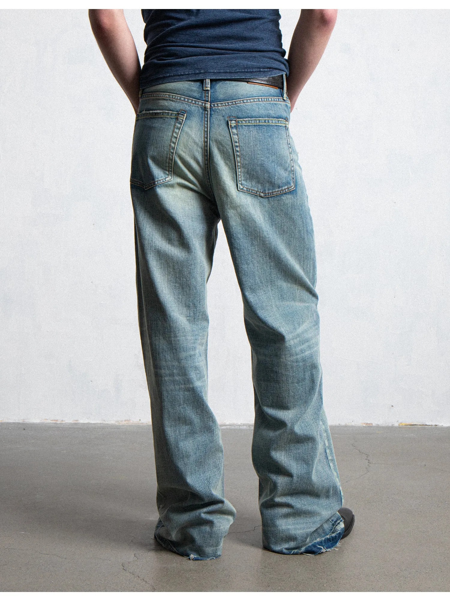 White Wash Micro Flared Denim Pants