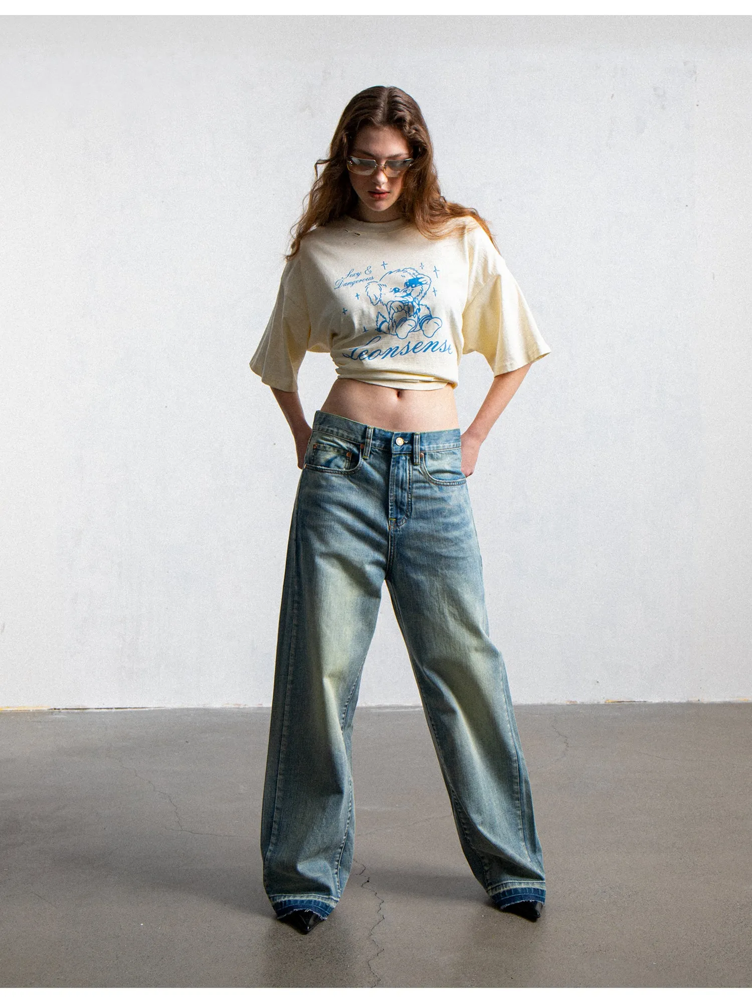 White Wash Micro Flared Denim Pants