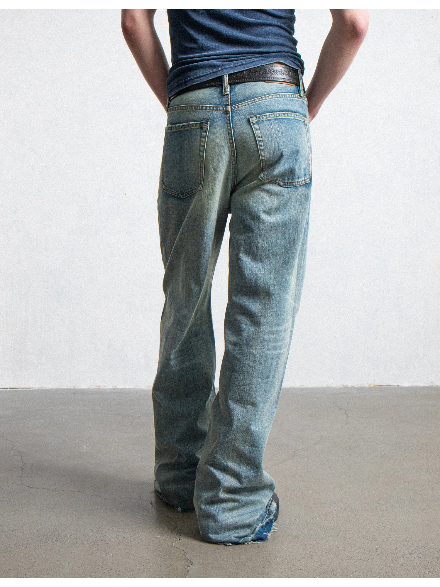 White Wash Micro Flared Denim Pants