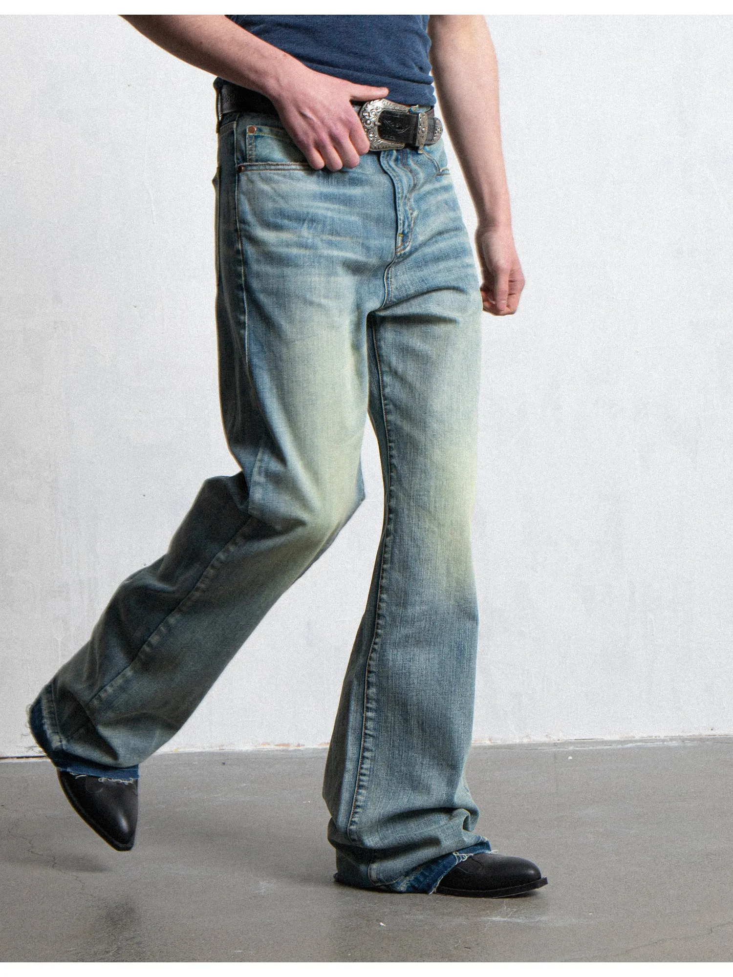 White Wash Micro Flared Denim Pants