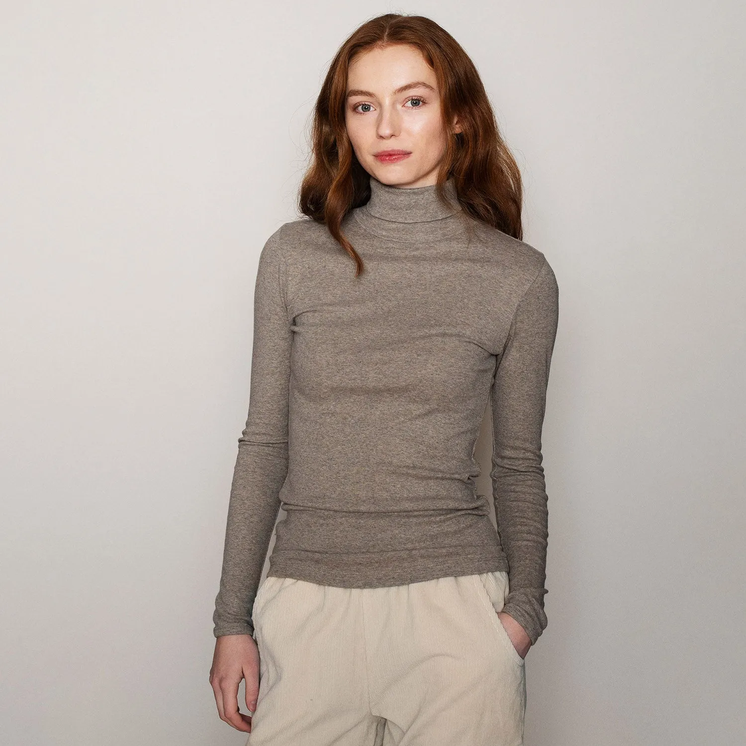 Womens Cotton Turtleneck - Taupe