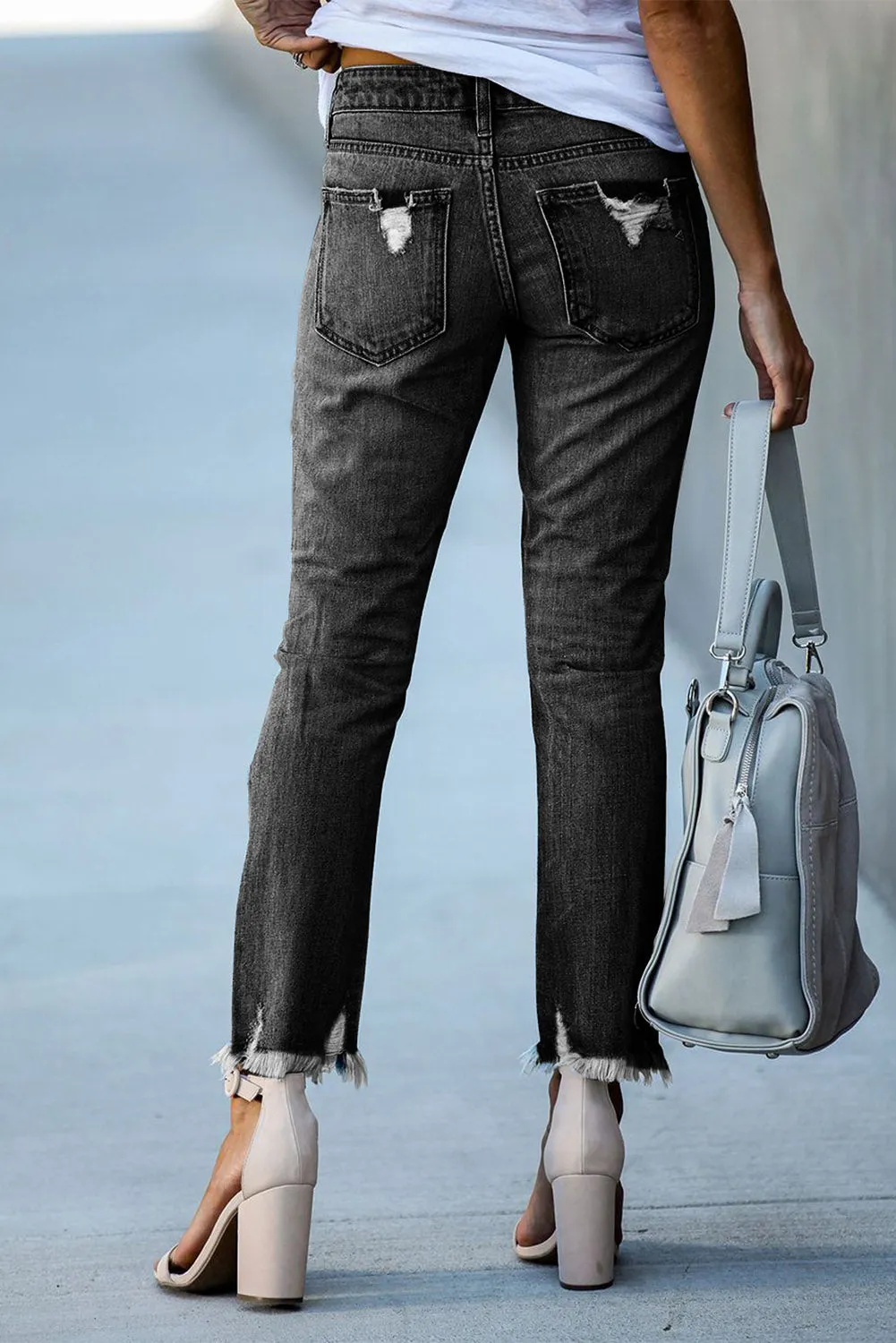 Women's Patchwork Destroyed Jean Ripped Boyfriend Denim Pants