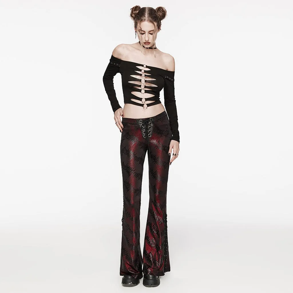 Women's Punk Thorns Printed Lace-up Flared Pants Red