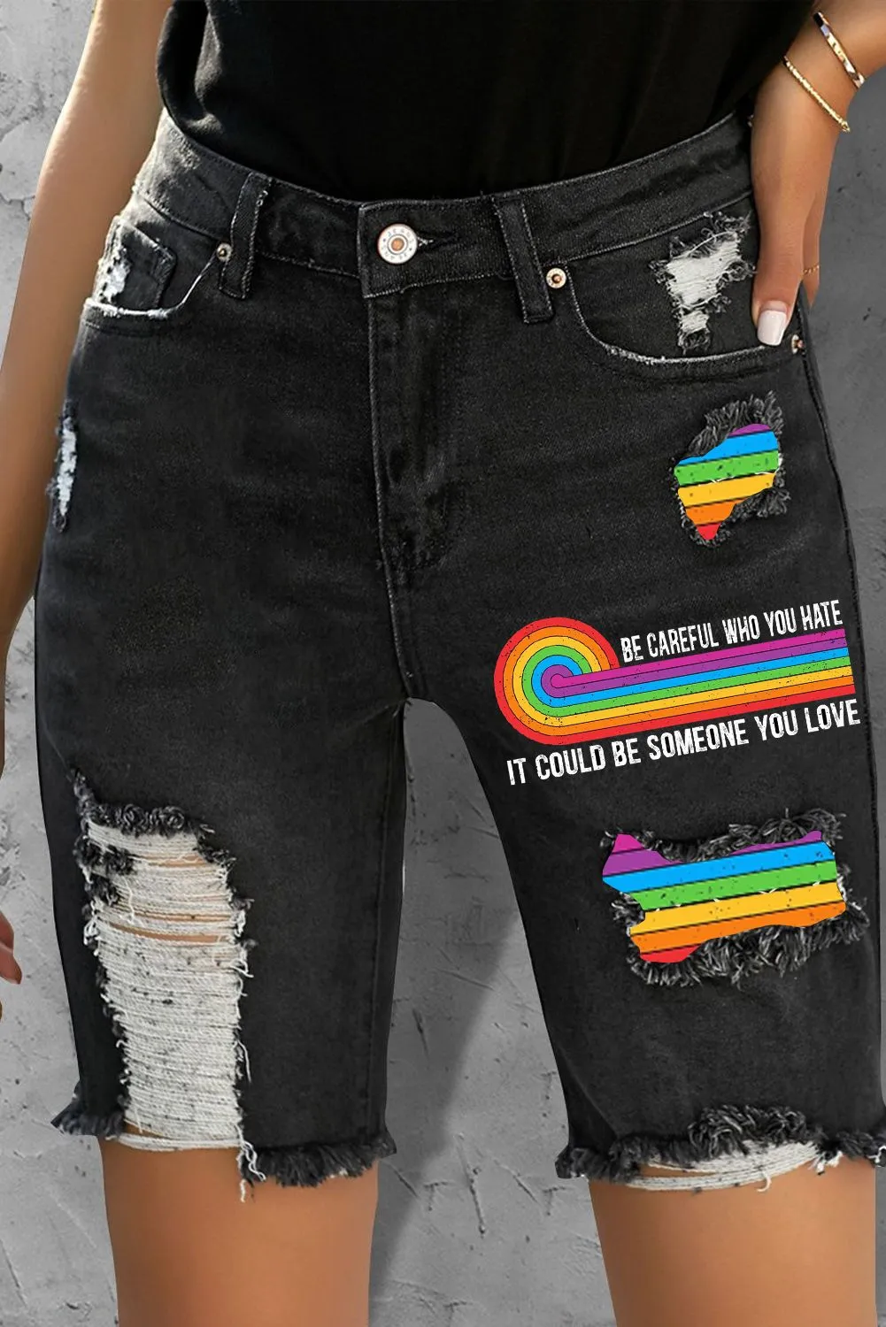 Women's Ripped Denim Shorts Pride Month LGBT Bermuda Frayed Jean Shorts