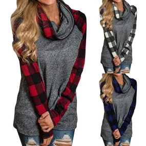 Women's Turtleneck Plaid Tunic Long Sleeve Pullover Sweatshirt