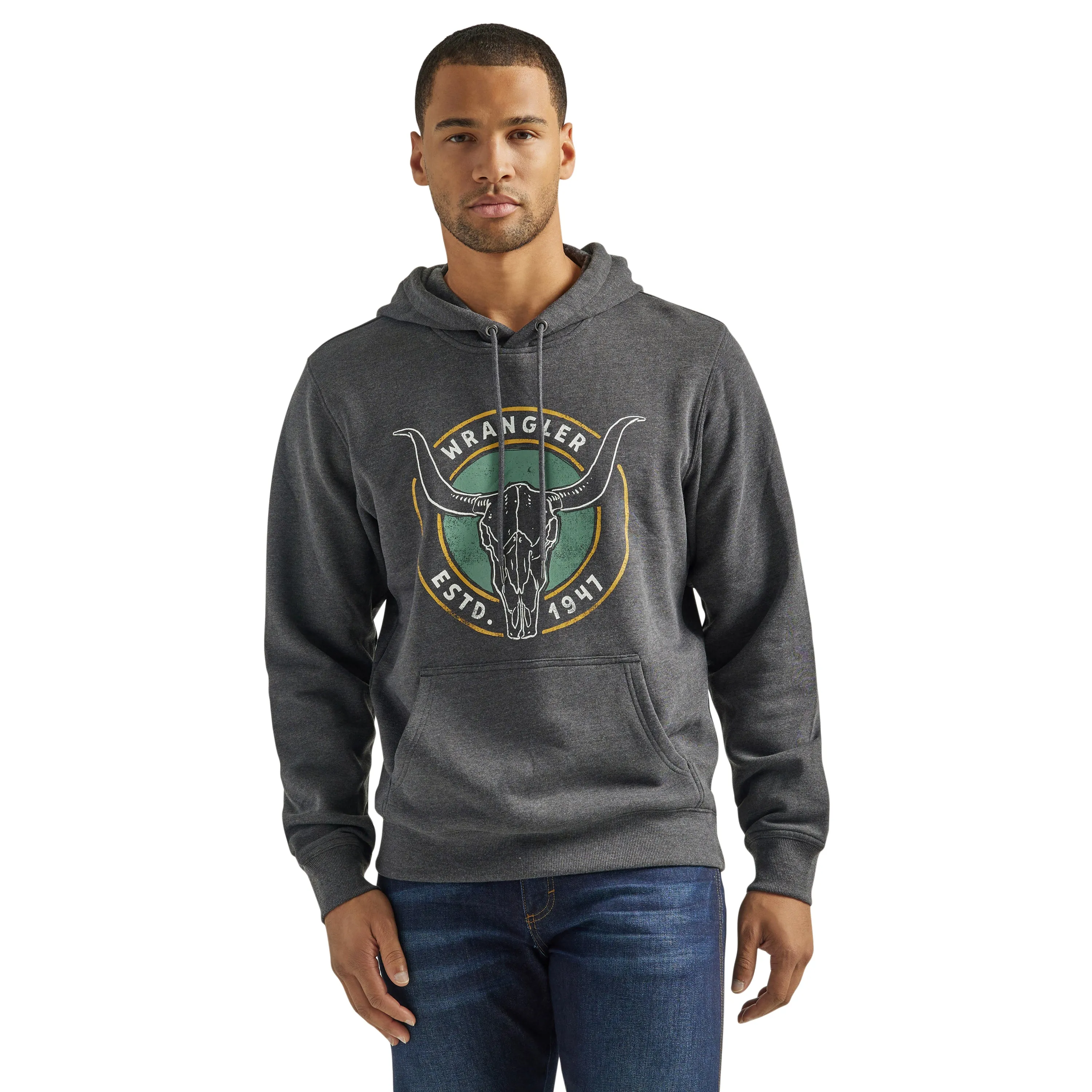 Wrangler Men's Charcoal Longhorn Skull Graphic Pullover Hoodie